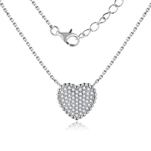 925 sterling silver cubic zirconia iced out pendant necklace heart shape necklace