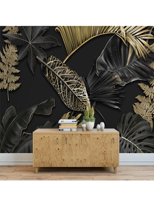 Papel Tapiz de Lujo con Hojas Tropicales de Seda Negra y Dorada, Mural 3D Moderno, Impermeable, Fácil de Instalar, Decoración para Dormitorio, Baño y Hotel - Product Image 5