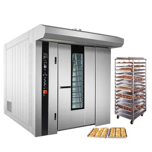 64 32 trays unit made in taiwan china diesel rotary disel bakery rack oven 4 trolley automatic diesel with riello burner blower