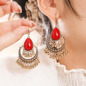 Vintage <b>Red</b> <b>Drop</b> <b>Earrings</b> Alloy Antique Gold Plated Women's Party Jewelry - Product Image 1