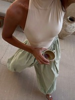 Pantalon large à carreaux pour femme, taille haute, avec cordon de serrage, coupe ample, imprimé Gingham, fluide, décontracté, mode estivale, vente en gros, personnalisable