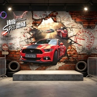 Papier Peint Mural 3D Personnalisé Voiture Percant le Mur, Papier Peint Voiture, Fond de Mur en Briques avec Voiture de Sport, Papier Peint Décoratif pour Magasin Commercial
