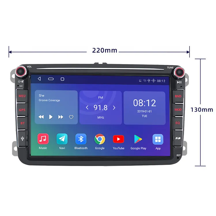 Lettore autoradio Android da 8 pollici per Vw VolksWagen Golf Skoda Seat con GPS Wifi CarPlay