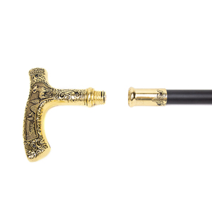 Canne de marche de luxe vintage dorée avec poignée en T, tête de chèvre en alliage et pointe en fer, portable, pour la randonnée en extérieur et la défense personnelle - Product Image 3