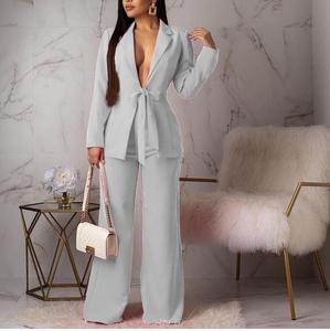 Nuovo Completo da <span class=keywords><strong>Donna</strong></span> a Tinta Unita con Cintura, <span class=keywords><strong>Abbigliamento</strong></span> da Ufficio, Set Professionale Casual da <span class=keywords><strong>Donna</strong></span> in Due Pezzi - Product Image 3