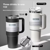 Bouteille isotherme de voyage pour voiture, anti-fuite, à double paroi, en acier inoxydable, 40 OZ, avec poignée et paille, pour café et eau