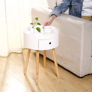 Bàn cà phê tròn bằng gỗ màu trắng với ngăn kéo và chân thông - Product Image 2