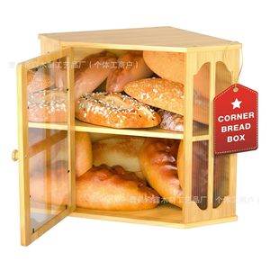 Boîte à pain en bambou Xixin, armoire de rangement double couche pour coin de comptoir, organisateur de pâtisserie de cuisine, couleur bois naturel - Product Image 2