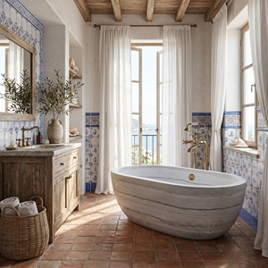 Baignoires Modernes Sur Mesure de Luxe, Exclusives en Marbre Blanc / Marbre Blanc et Bois, Autoportantes pour Salles de Bain de Villas et Hôtels - Product Image 5