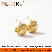 LUCKYJIU Fabricant de bijoux personnalisés, boucles d'oreilles en acier inoxydable imperméable plaqué or 18 carats, à dôme côtelé, pour femmes, à porter tous les jours