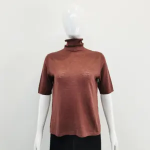 2024 New Mongolia Cashmere Turtleneck Women Short Sleeve Thin Knitted Wholesale Merino Wool Sweater