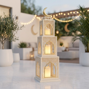 Lanternes beiges Ramadan 2027 à 3 niveaux avec motif croissant de lune pour la maison et les événements - Product Image 5
