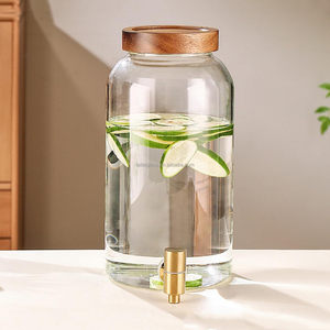 Pichet à Boissons en Verre avec Couvercle en Bois, Grand Récipient pour Limonade, Distributeur <span class=keywords><strong>de</strong></span> Boissons pour Fêtes, Mariages, Bars, Liquides - Product Image 2