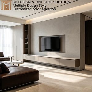 Meuble <span class=keywords><strong>TV</strong></span> intégré de luxe moderne avec armoire contemporaine et vitrines en bois pour salon, unité de mobilier murale complète - Product Image 2