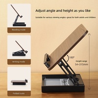 Support de lecture pliable réglable, support ergonomique pour ordinateur portable, support de bureau portable en bois avec base de rangement