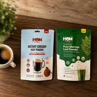 Sachets d'emballage personnalisés en aluminium imprimé pour poudre de racine, supplément à base de plantes, feuilles de Moringa, pochettes verticales thermoscellables refermables numériques