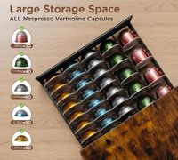 Support à capsules en bois, compatible avec les capsules, dessus en bois et étagères en maille, comptoir de cuisine, station de bar à café, tiroir coulissant