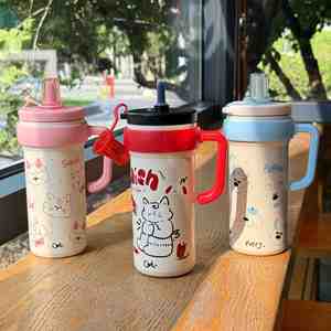 New Large Capacity 316 Stainless Steel Tumbler with Handle <b>Double</b> <b>Wall</b> Insulated Cold Straw Water Cup - Product Image 1