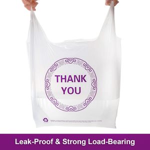 ถุงพลาสติกมีหูหิ้วแบบ "ขอบคุณ" ถุงเสื้อยืดแบบ "ขอบคุณ" จำนวนมาก ถุงช้อปปิ้งแบบใช้ซ้ำได้สำหรับร้านอาหาร ร้านค้าปลีก - Product Image 3