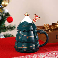 Mug en céramique de luxe léger grande capacité, forme originale sapin de Noël, avec bâtonnet mélangeur, emballage personnalisé festif, cadeau imprimé