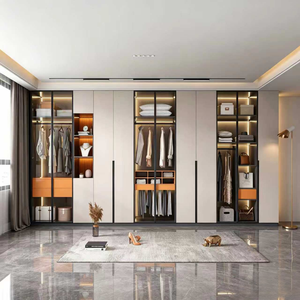 Ensemble de <span class=keywords><strong>dressing</strong></span> BALOM personnalisé bicolore avec console centrale, éclairage LED encastré et armoires en placage de bois - Product Image 4