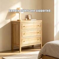 Commode moderne à 3 tiroirs en panneaux de particules avec finition grain de bois pour chambre, salon et couloir