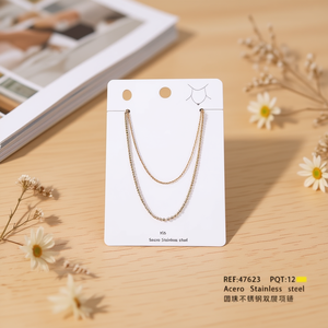 Collana a Doppio Strato in Acciaio Inossidabile Acero, Placcata Oro, Gioiello Unisex alla Moda, Regalo Trendy - Product Image 3