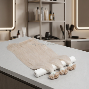 Nuevas Extensiones de Cabello Virgen Europeo de Moda, Estilo Fumi, Punta Plana, Rubio Platino Blanco, para Mujeres - Product Image 3