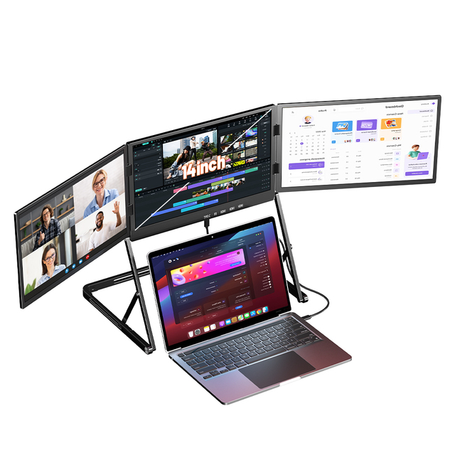 Custom Adjustable Stand Aluminum 14 Inch Hd Ips Travel Office External Monitor Foldable Portable Triple Screen Laptop Monitor
