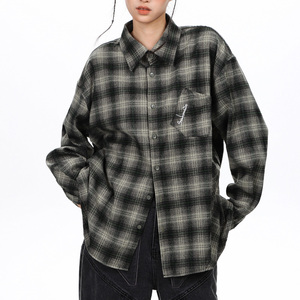เสื้อเชิ้ตลำลองขนาดใหญ่สำหรับผู้ชายผ้าสักหลาดผ้าฝ้าย100% ไล่ระดับสีย้อนยุคเนื้อผ้าระบายอากาศ - Product Image 1