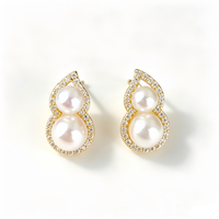 Boucles d'oreilles clous en argent 925 plaqué rhodium blanc, forme gourde, double perle d'eau douce ronde de qualité AAA, 4 mm et 5 mm