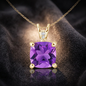 Colgante Solitario de Amatista con Corte Cojín para Mujer, Engaste de Garra, Estilo Vintage, Joyería para Fiesta, Oro 10K 14K 18K, Plata 925 935 - Product Image 1