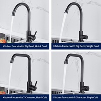 Keran Dapur Kamar Mandi Modern Matte Black, Keran Mixer Putar Gagang Tunggal Lengkung Tinggi, Keramik Stainless Steel