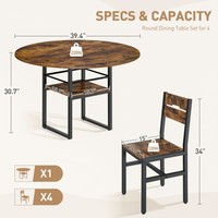 Ensemble de table à manger ronde pour 4 personnes, table de cuisine circulaire et 4 chaises, ensemble de table à manger 5 pièces avec plateau et sièges