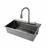 Évier de cuisine multifonction Lanxing Factory, évier de cuisine en acier inoxydable 304SUS, robinet de cuisine moderne en cascade, évier de cuisine à cuve unique