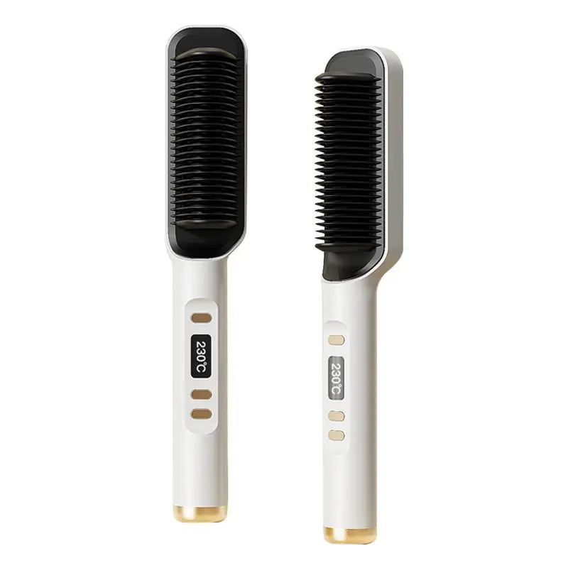 Plancha de pelo para uso doméstico, 2 en 1 alisador de pelo rizado, peine eléctrico, cepillo alisador con pantalla LED