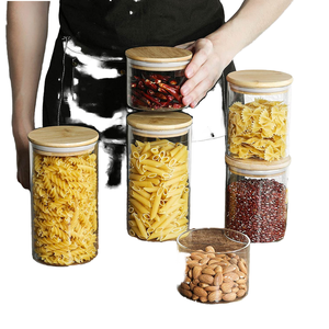 Toples penyimpanan kaca Modern, wadah kue dekoratif dengan tutup kayu ketat udara untuk penyimpanan makanan - Product Image 4
