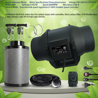 Kit de ventilateur axial électrique AC de 4 pouces (base en plastique) avec régulation de vitesse par bouton, silencieux + filtre à charbon + conduit de 10 pieds + pinces de suspension