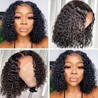 Nouvelles perruques sans lacets fabriquées à la machine, style européen et américain, pour femmes, coupe bob, noir naturel, raie au milieu, courtes et bouclées, résistantes à la chaleur.
