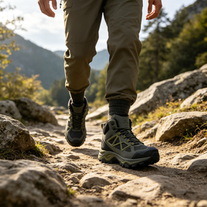 Bottes de randonnée mi-montantes personnalisées ODM/OEM pour l'extérieur, avec cadre triangulaire creux, maille respirante, embout anti-collision et semelle robuste antidérapante - Product Image 4