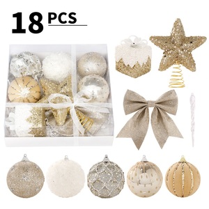 Wholesale Champagne <b>Gold</b> <b>Christmas</b> Bauble Set Glitter Coated Mixed Shape Star Bow <b>Decorative</b> Tree Hanging Ornament - Product Image 1