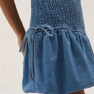 Nuevo Vestido Mini de Verano para Mujer, Estilo Retro, de Mezclilla Lavada, sin Espalda, Tipo Top Tubo, sin Mangas, Estilo Globo, para Damas - Product Image 5