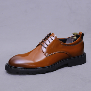 Chaussures en cuir pour homme, luxueuses et brillantes, style rétro britannique, en cuir véritable, surface brillante, chaussures derby faites à la main pour homme - Product Image 2