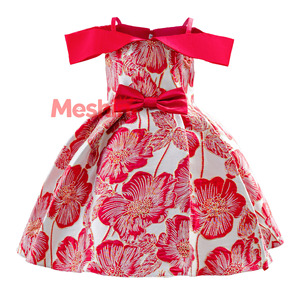 MS <b>Chinese</b> Style Wedding Strapless <b>Red</b> Jacquard Embroidered <b>Dresses</b> for 2 to 10 Years - Product Image 1
