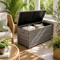Grande boîte de rangement extérieure grise en rotin PE avec doublure imperméable