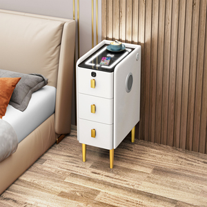 Modern Luxury Wood Smart <strong>30cm</strong> <strong>Bedside</strong> <strong>Table</strong> With Led Light Fingerprint Wireless Charging Speakers Drawer Hotel Bedroom Furniture - Product Image 2