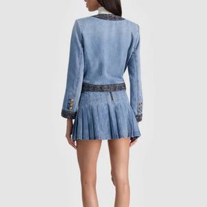 Nouvelle Collection 2025 – Ensemble en jean uni pour femme, col rabattu, veste à manches longues et jupe, vente en gros pour l'automne - Product Image 2