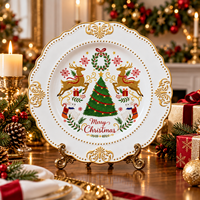 Assiette de Présentation de Noël de Luxe 13 pouces en Plastique, Motif Renne et Lapin Imprimé UV avec Bord Doré pour Tables Festives