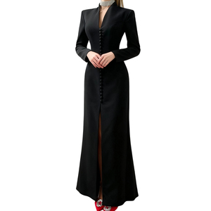 เดรสยาวคอวีแขนยาวเอวสูงผ่าข้างแฟชั่นสำหรับผู้หญิงรุ่นใหม่ - Product Image 6