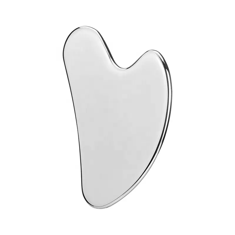 Grattoir en métal argenté Guasha Board Logo personnalisé Outil de massage facial Acier inoxydable Gua Sha